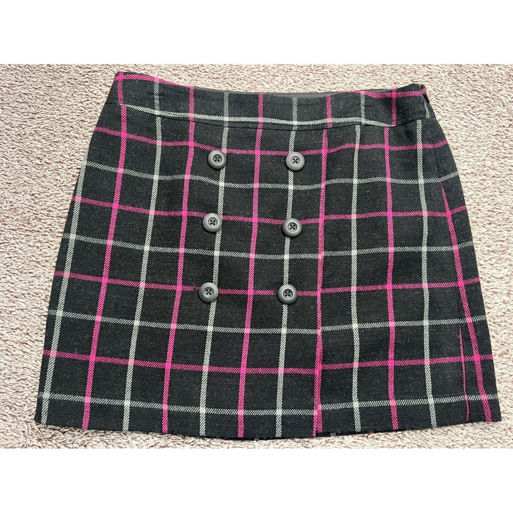 LOFT Womens 10 Black Pink Plaid Mini Skirt Button Front Preppy Y2K Lined